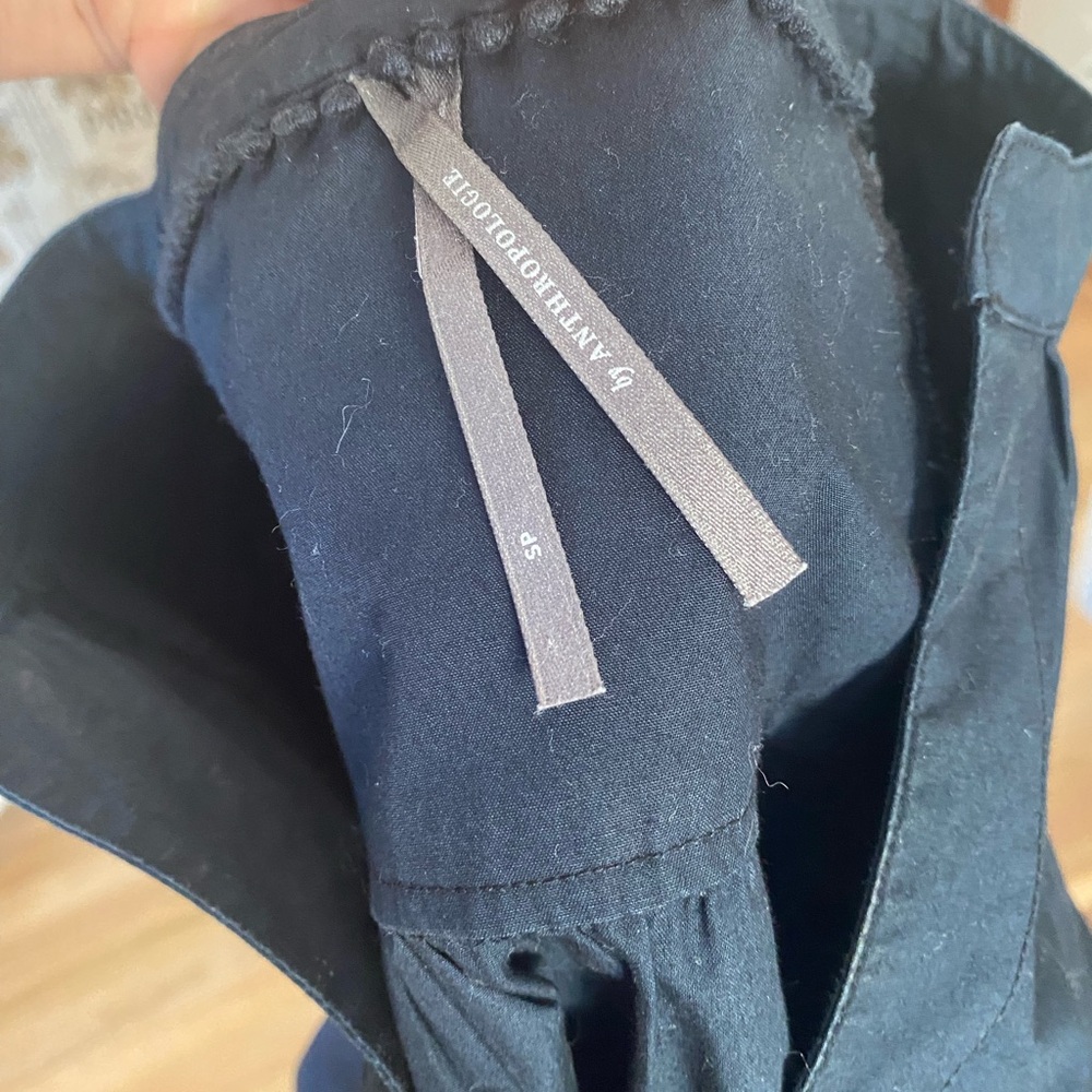 Anthropologie Black Cotton Blouse with Puff Sleeves - Picture 5 of 5